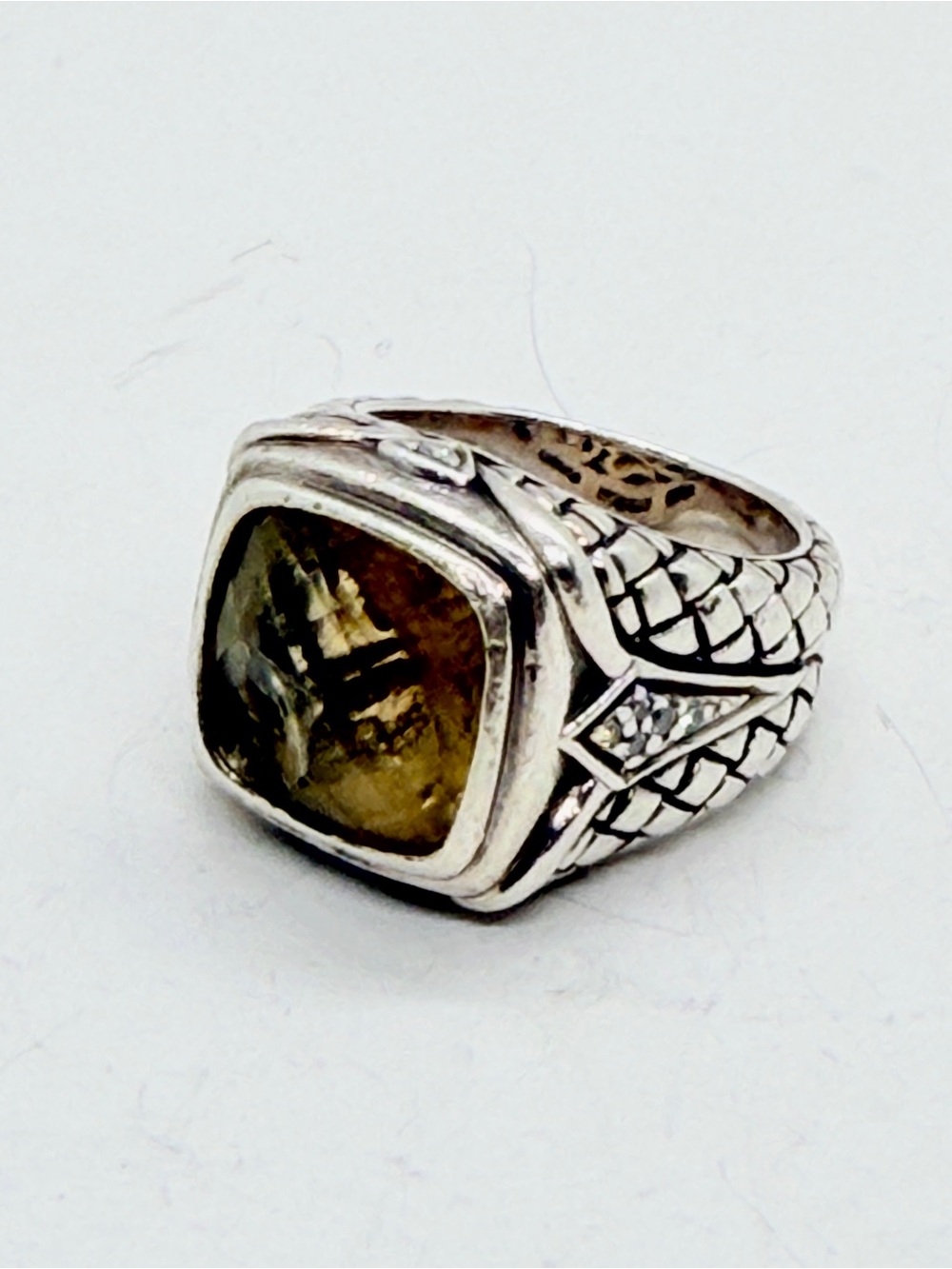 Scott Kay Sterling Silver Smoky Quartz & Diamond Accent Woven Ring 7 AS IS See P